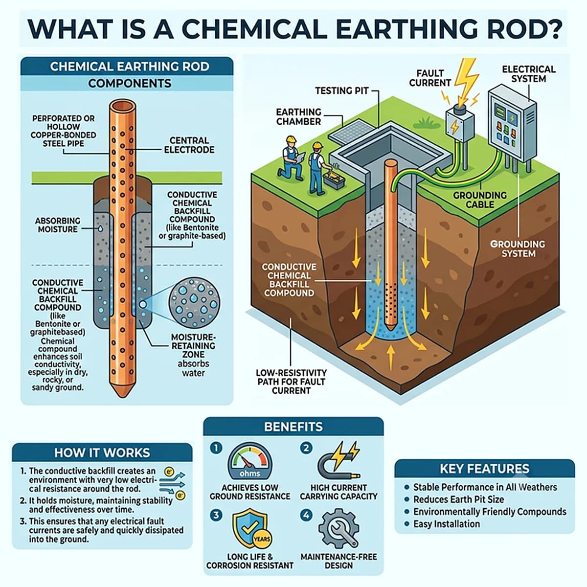 What is a chemical earthing rod: components, how it works and benefits